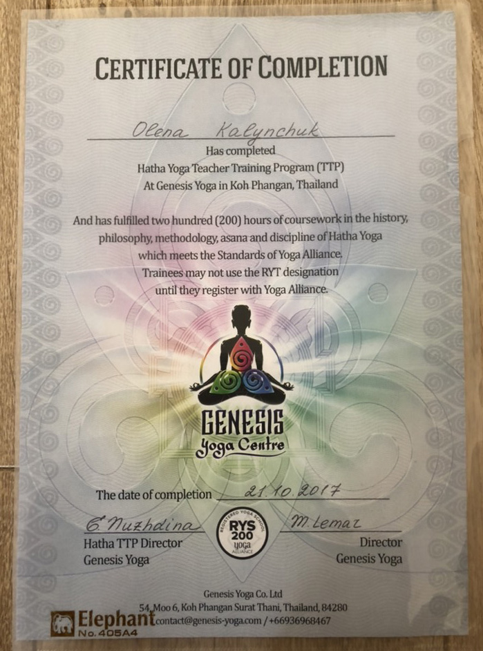 yoga sertificate